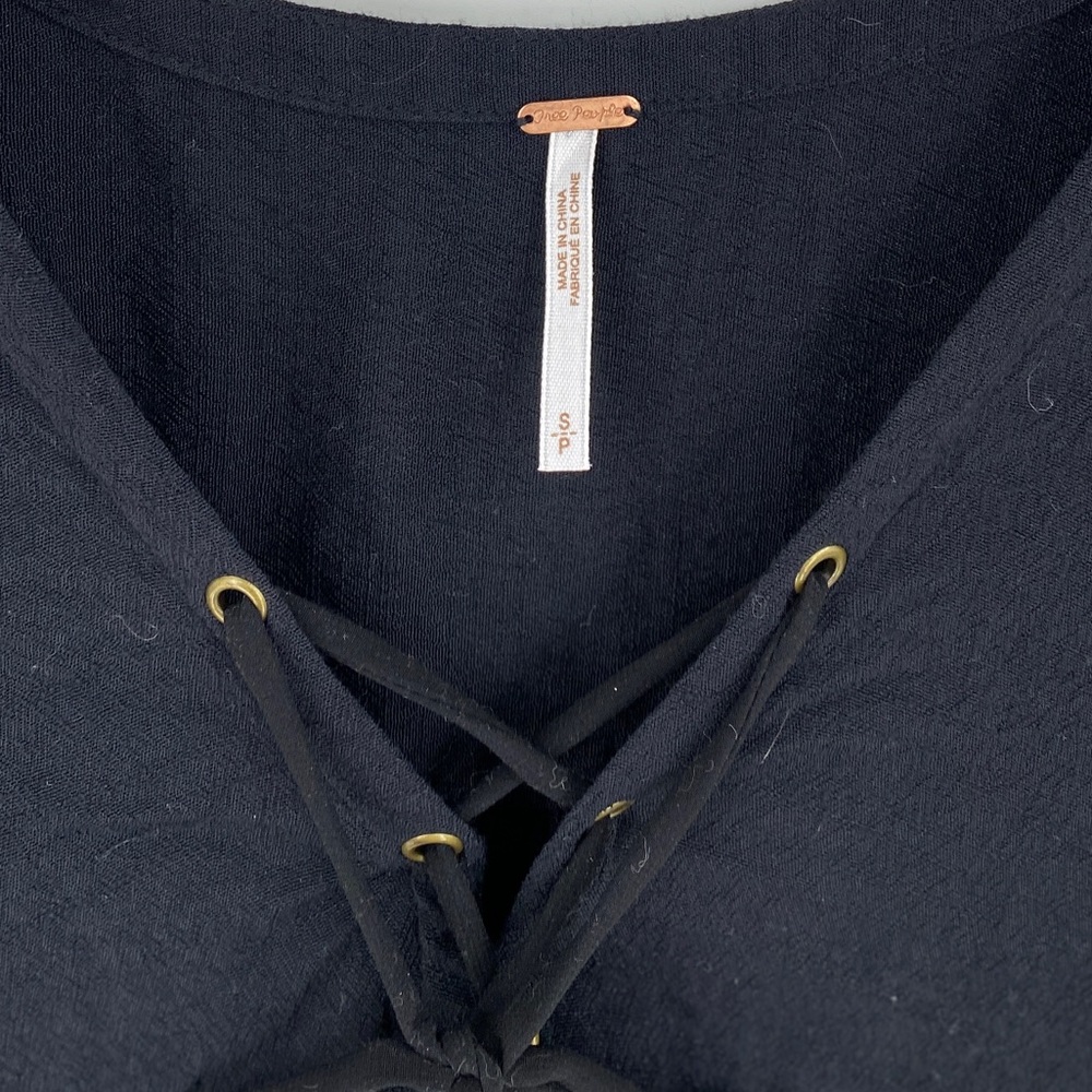 💕SALE💕 Free People Black Wildest Moment Lace Up Gathered Waist Boho Tunic Top - Picture 6 of 9